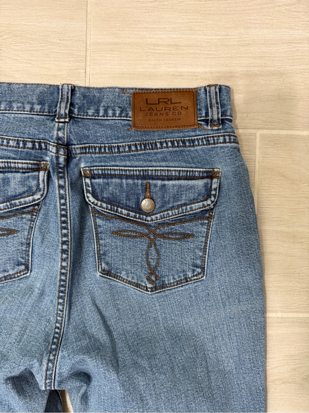 Lauren Ralph Lauren Medium Blue Classic Bootcut Jeans w/ Embroidered Flap Pocket - Picture 4 of 7